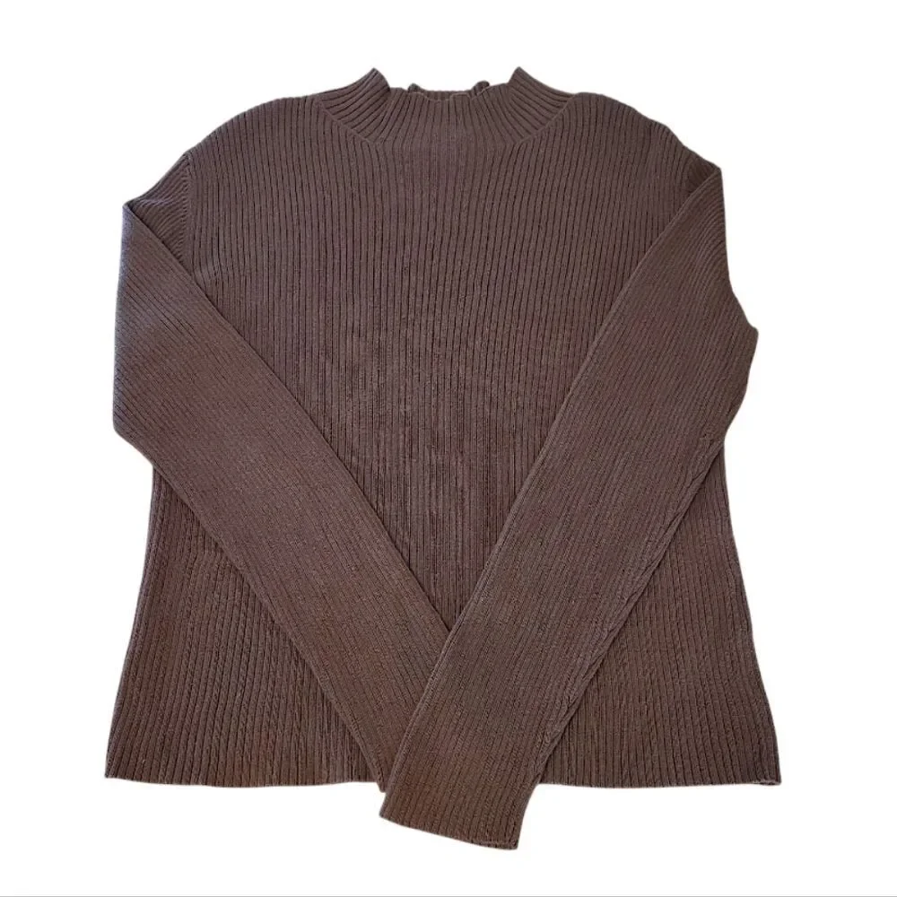 Nordstrom VTG 2004 Brown Ribbed 100% Cotton Mock Neck Sweater‎ Large